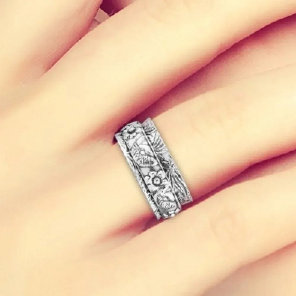 Sterling Silver Fish Concave Spinner Ring Size 8